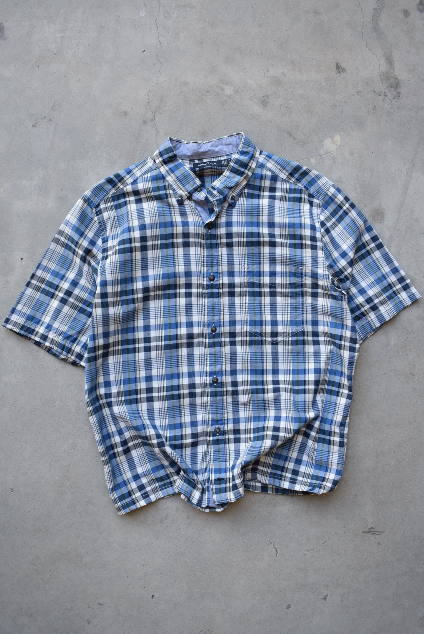 Nautica Blue & White Cropped Button Up — 2000s (M) - Retrospective Store