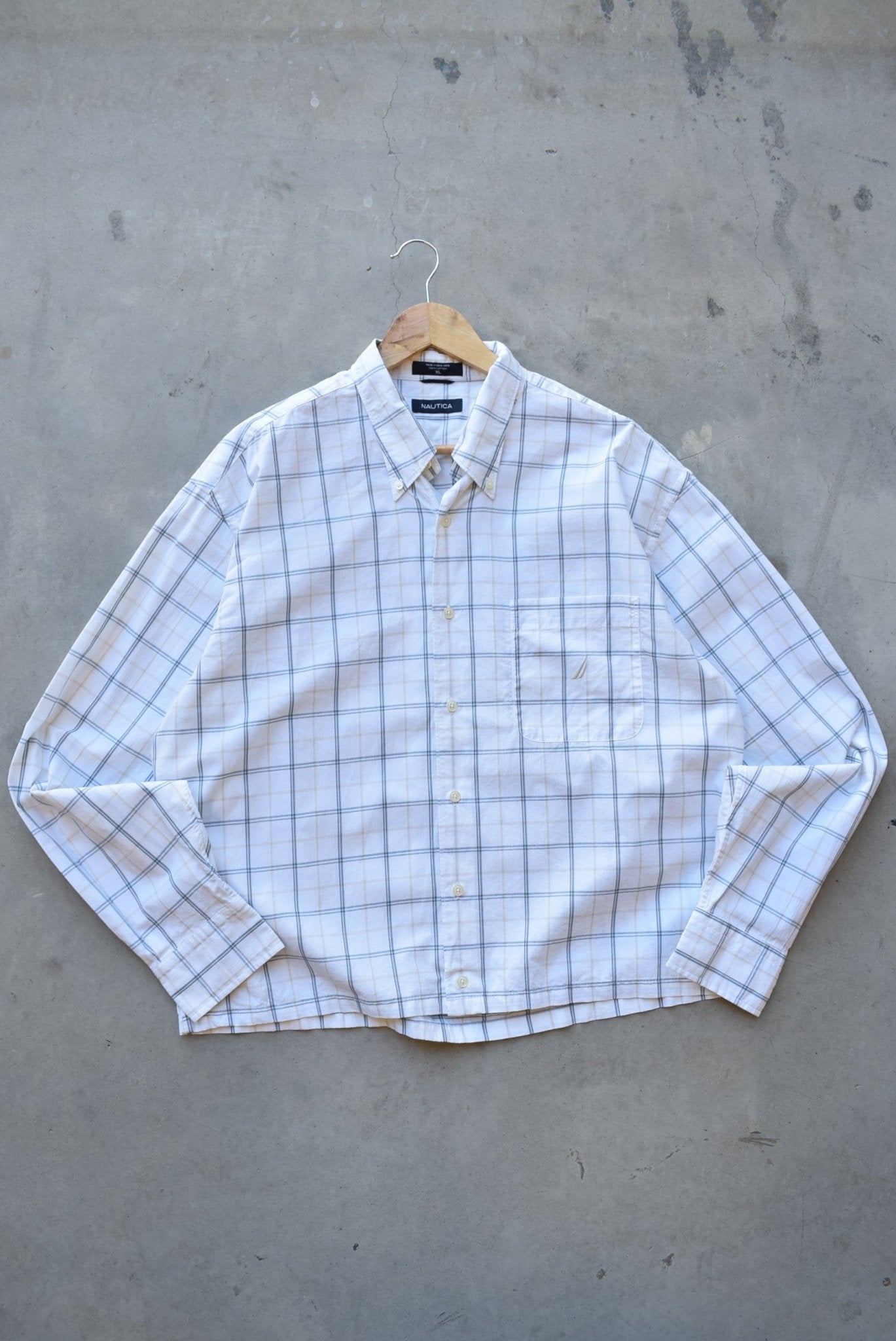 Nautica Cream Cropped Long Sleeve Button Up — 2000s (L) - Retrospective Store