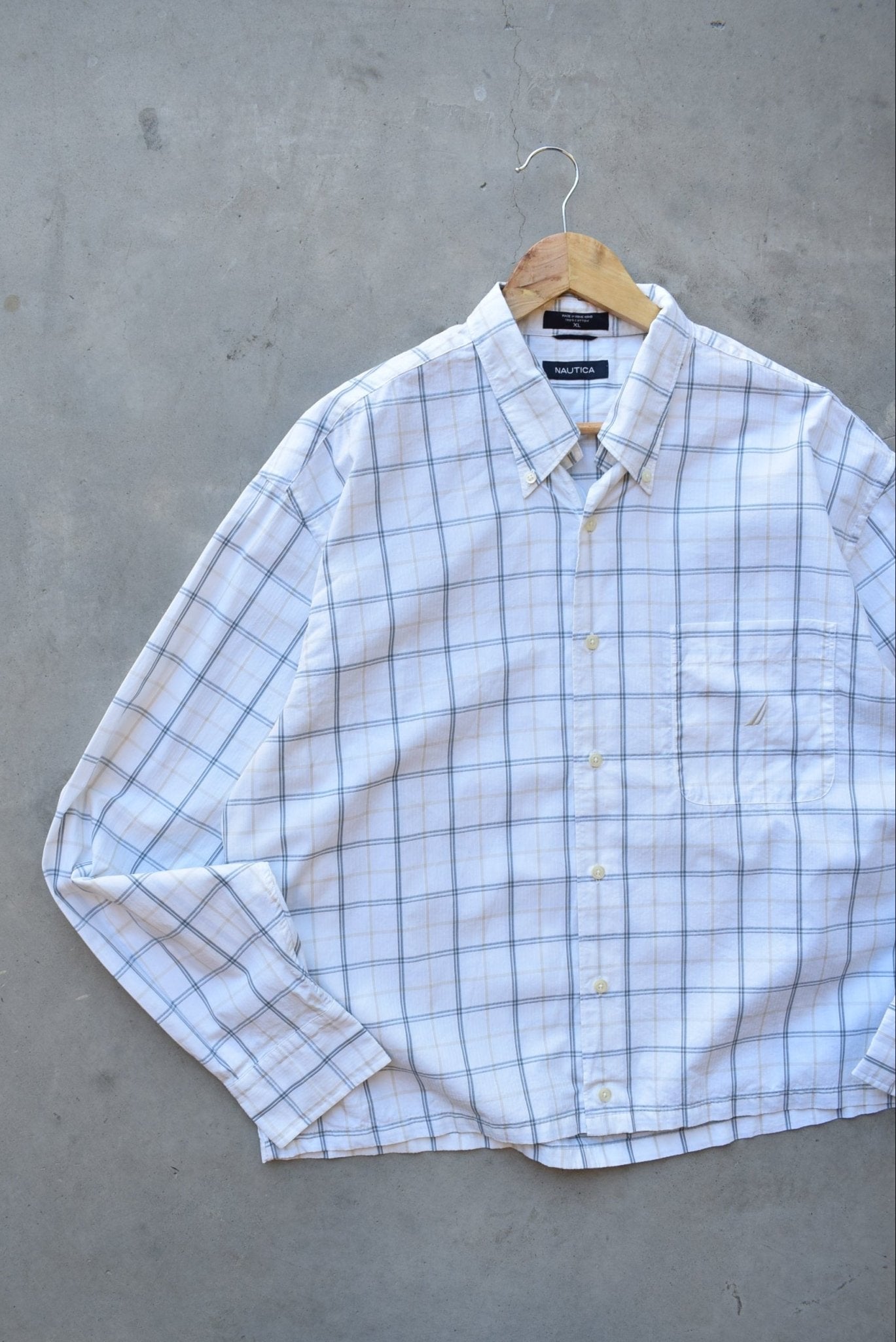 Nautica Cream Cropped Long Sleeve Button Up — 2000s (L) - Retrospective Store