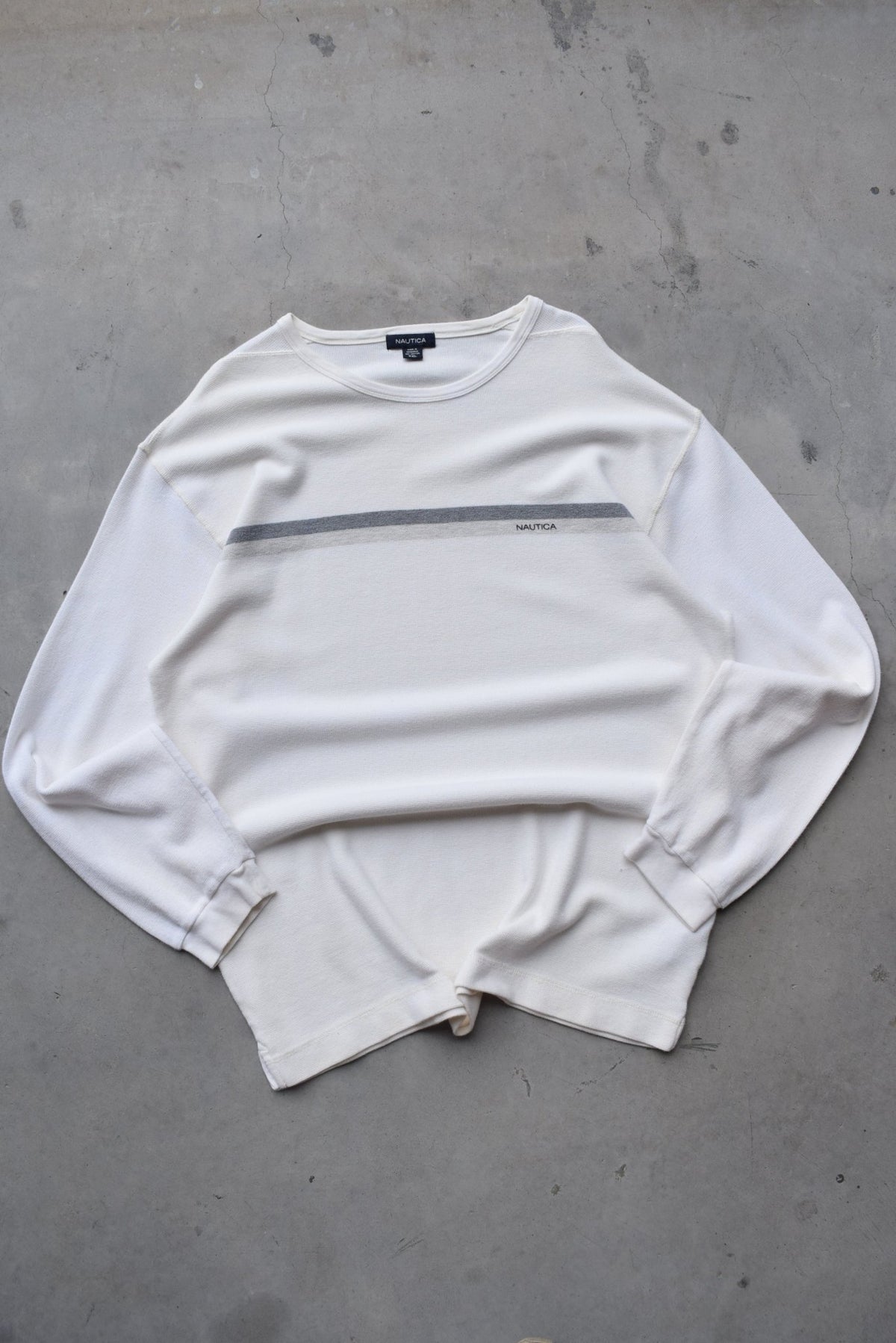 Nautica Cream Long Sleeve Spellout Tee — 2000s (XXL) - Retrospective Store