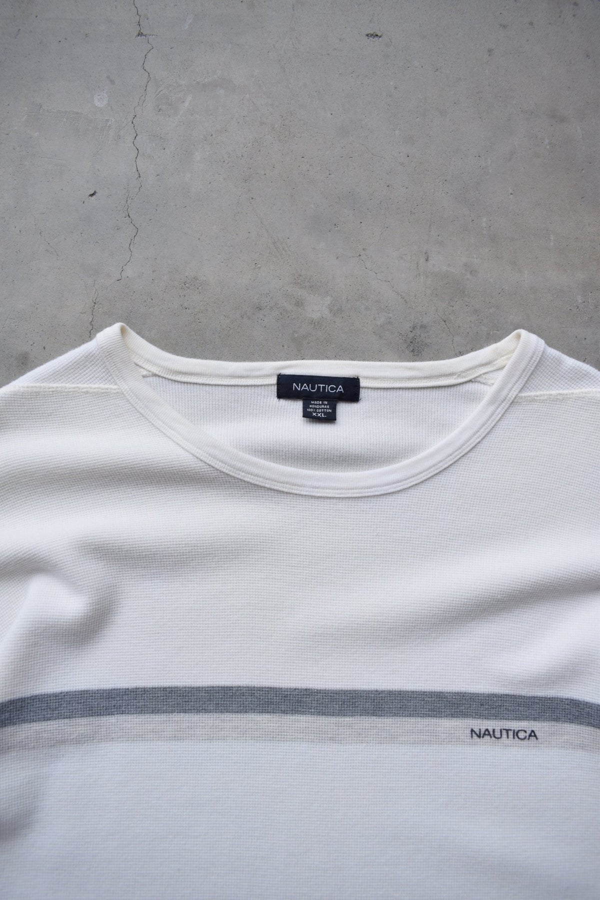Nautica Cream Long Sleeve Spellout Tee — 2000s (XXL) - Retrospective Store