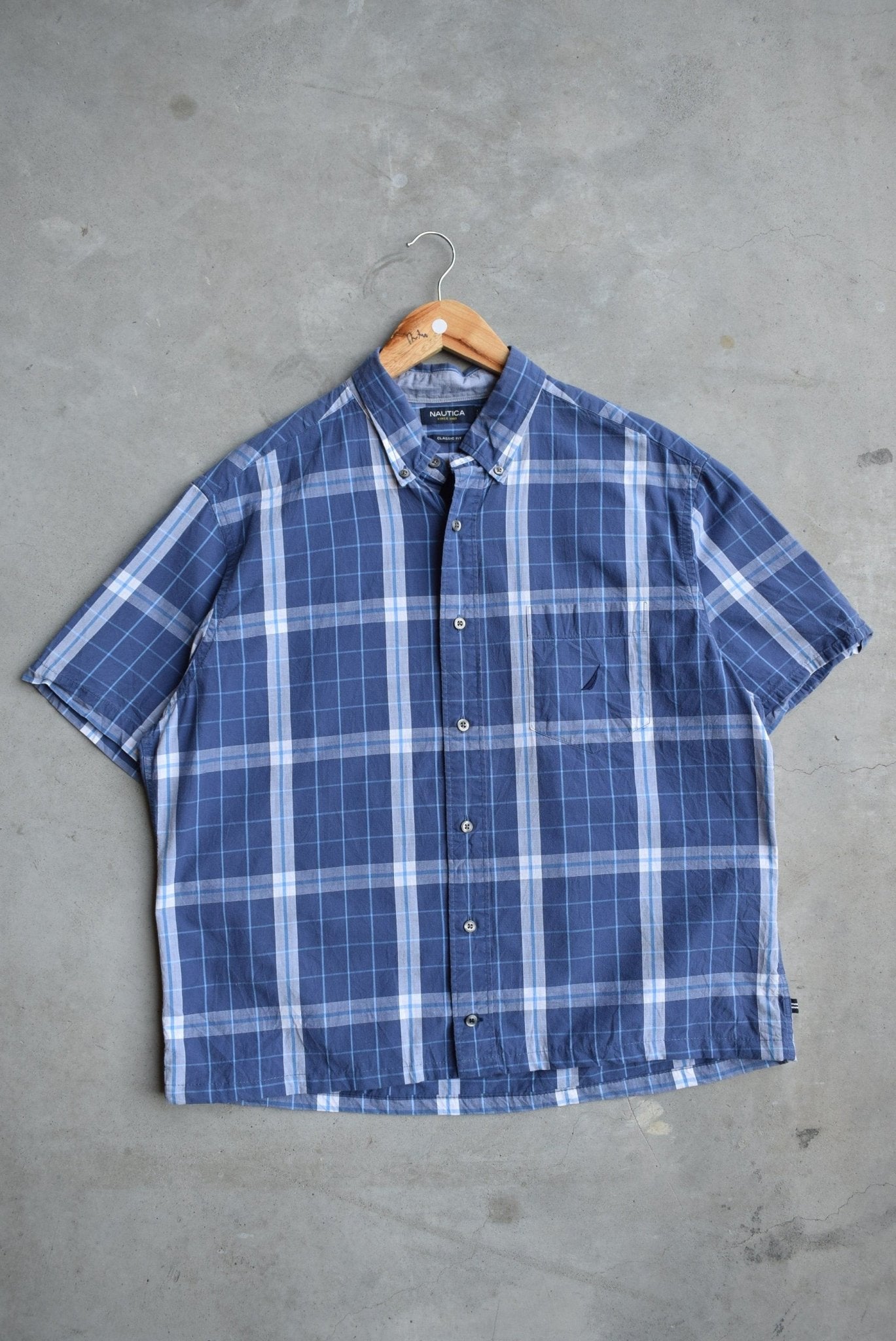 Nautica Navy Cropped Button Up — 2000s (M/L) - Retrospective Store