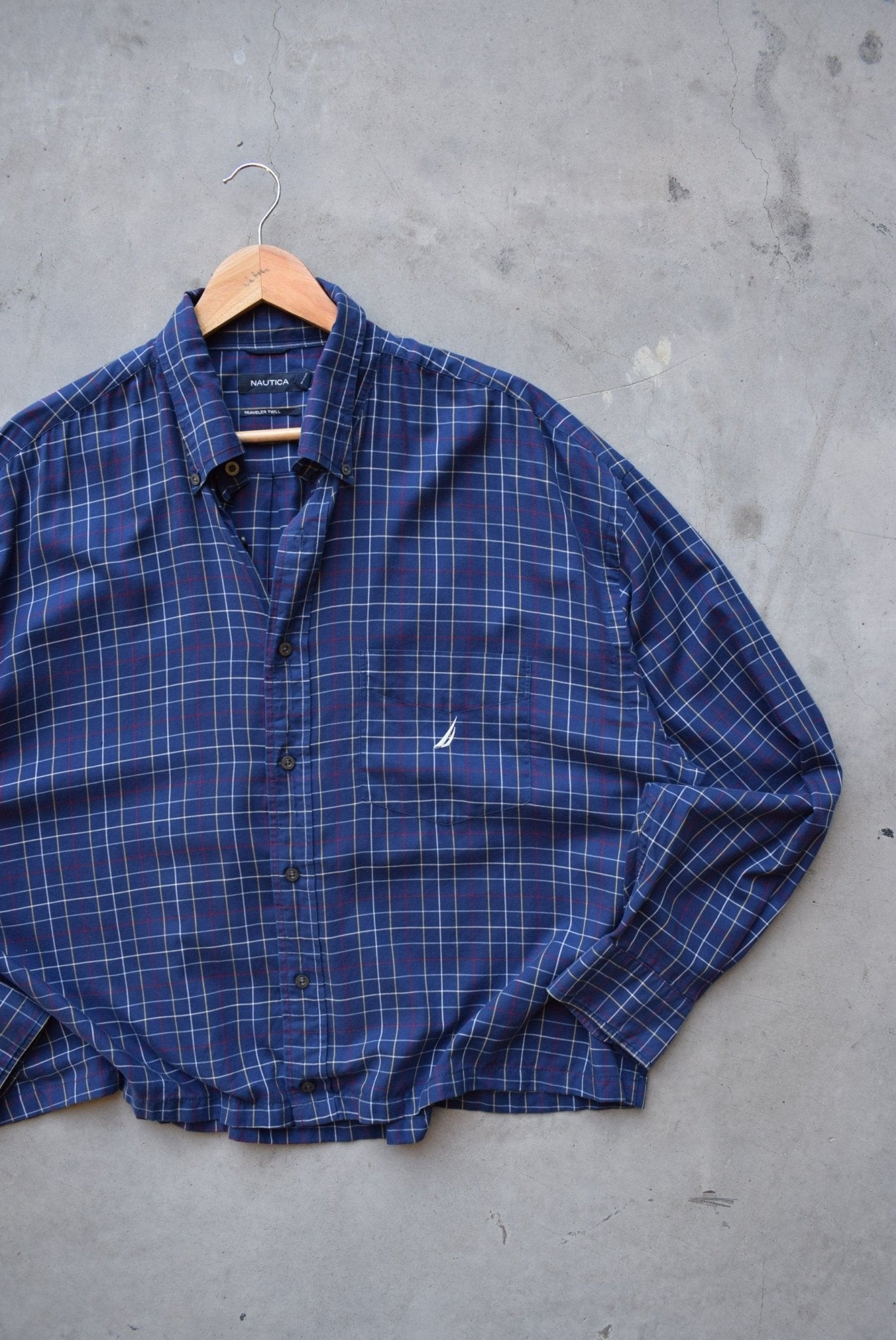 Nautica Navy Cropped Long Sleeve Button Up — 2000s (XXL) - Retrospective Store