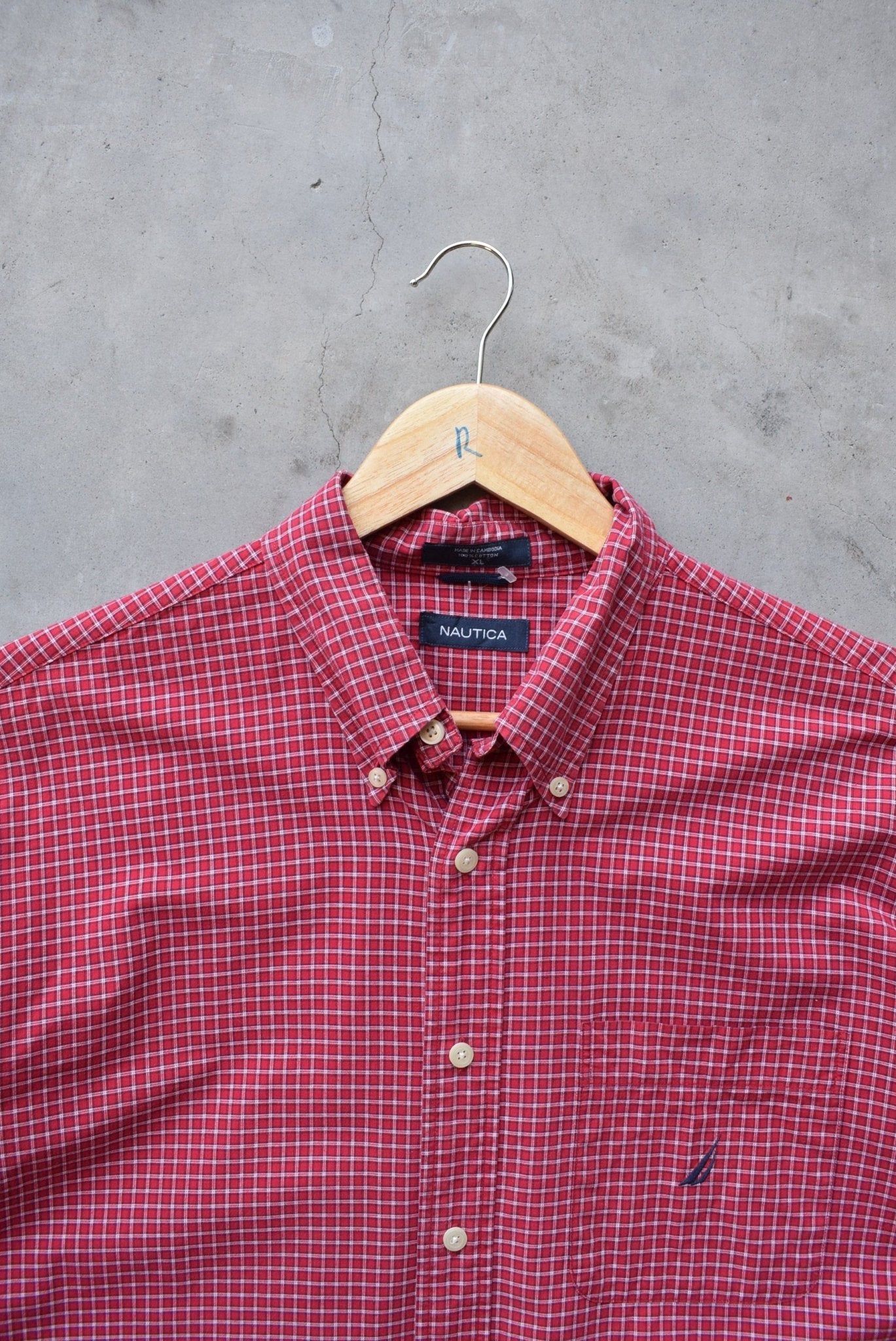 Nautica Red Cropped Long Sleeve Button Up — 2000s (L) - Retrospective Store