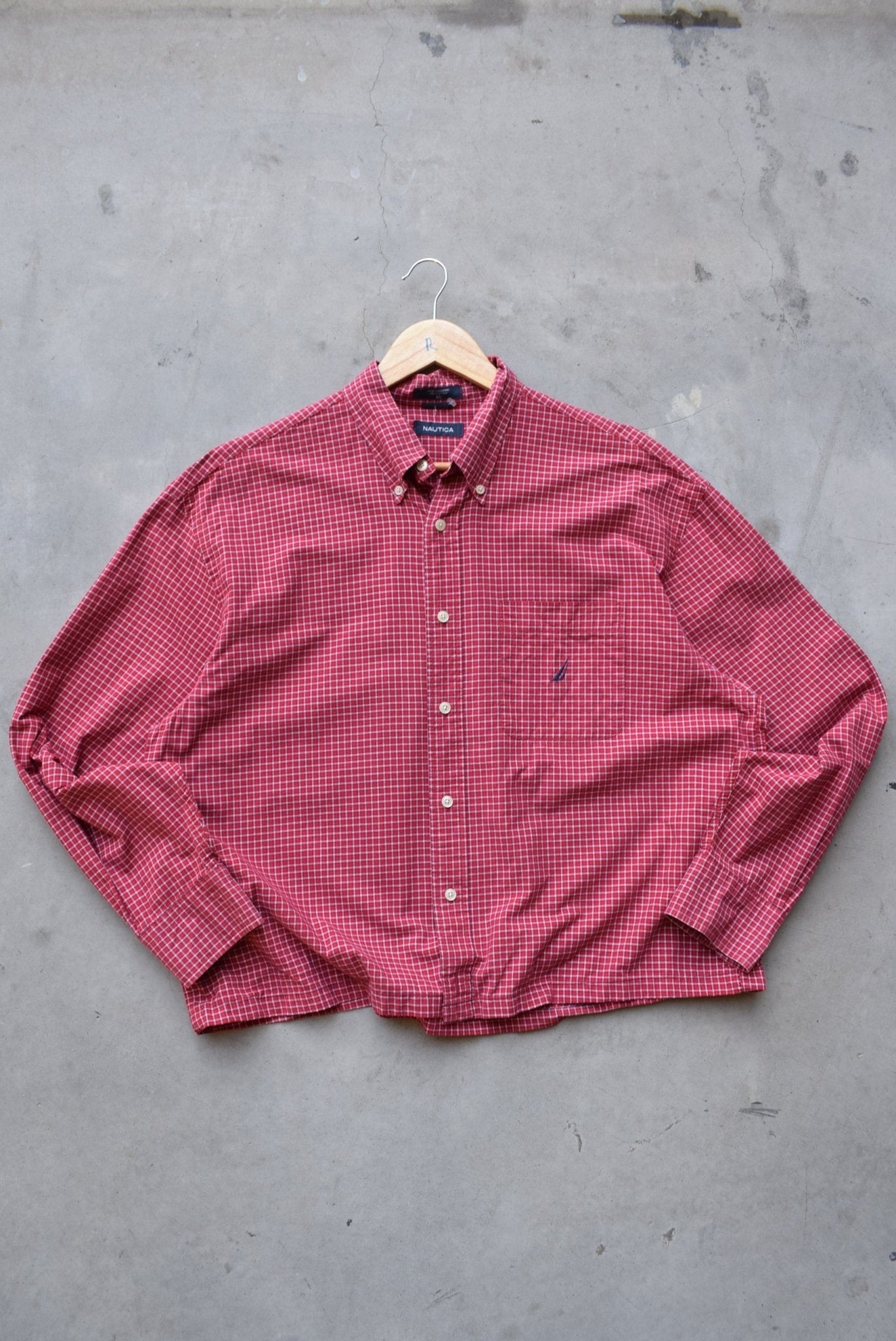 Nautica Red Cropped Long Sleeve Button Up — 2000s (L) - Retrospective Store