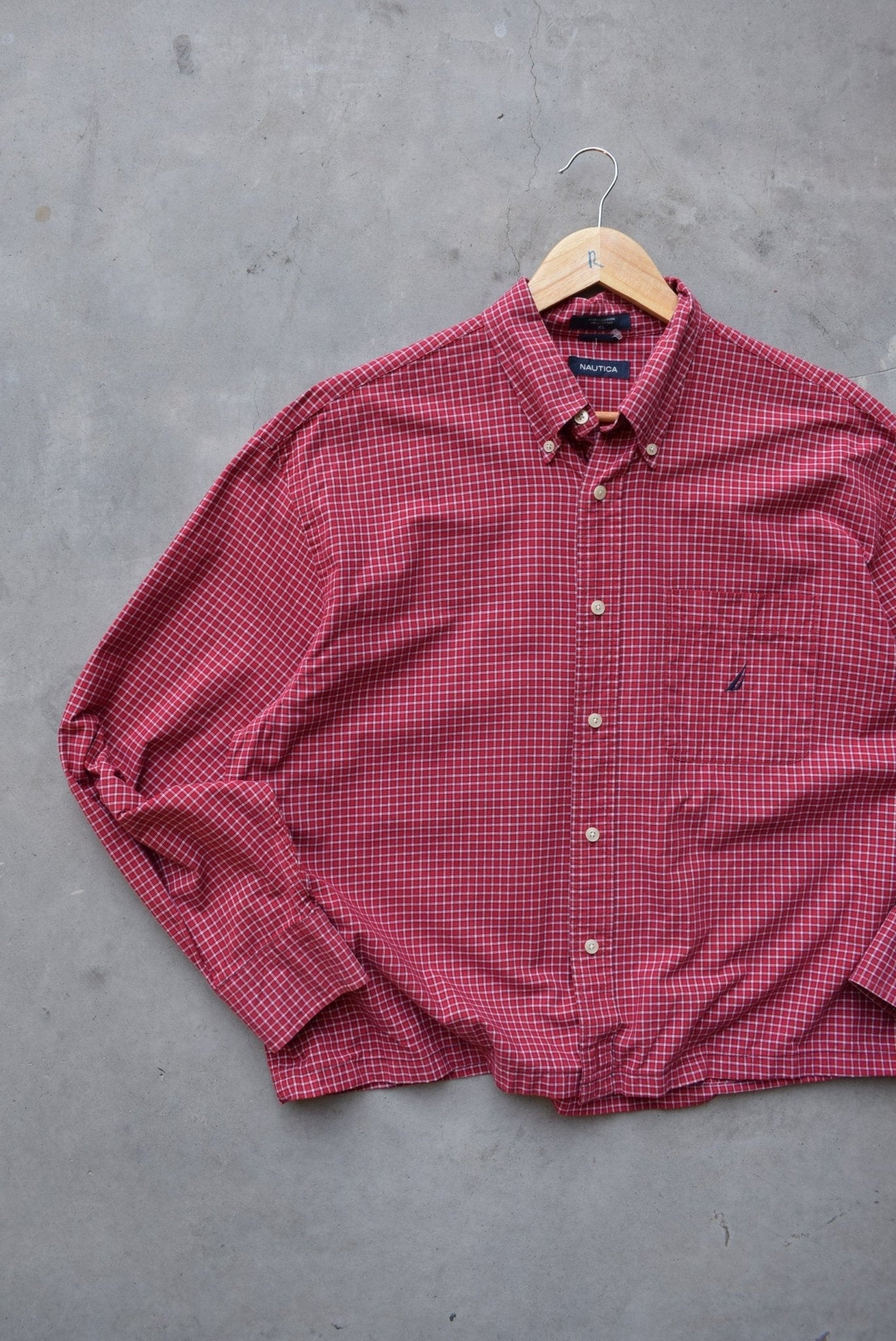Nautica Red Cropped Long Sleeve Button Up — 2000s (L) - Retrospective Store