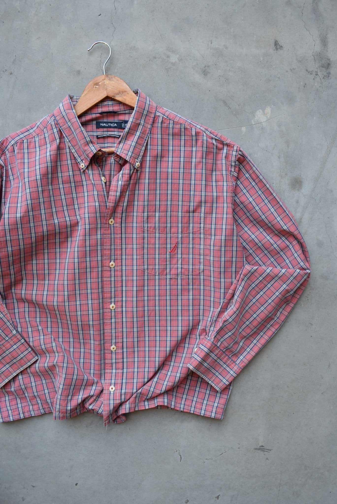 Nautica Red Cropped Long Sleeve Button Up — 2000s (XL) - Retrospective Store
