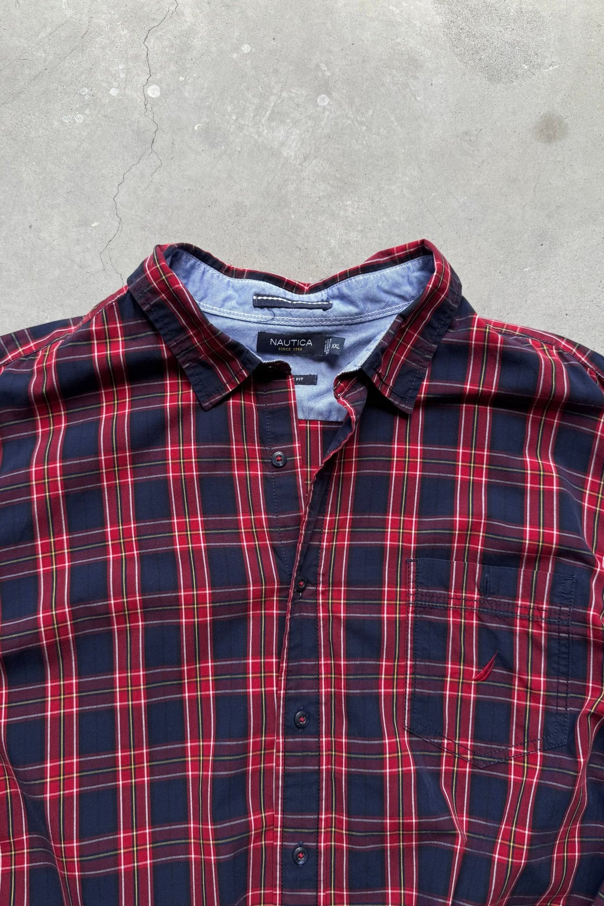 Nautica Red Cropped Long Sleeve Button Up — 2000s (XXL) - Retrospective Store