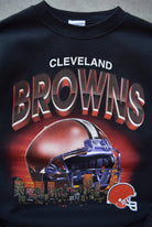 NFL Cleveland Browns Black Graphic Crewneck — 1990s (M) - Retrospective Store