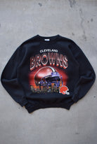 NFL Cleveland Browns Black Graphic Crewneck — 1990s (M) - Retrospective Store