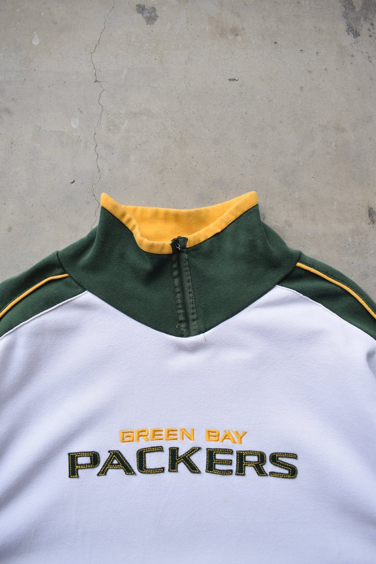 NFL Green Bay Packers White & Green Embroidered Quarter Zip — 2000s (XXL) - Retrospective Store