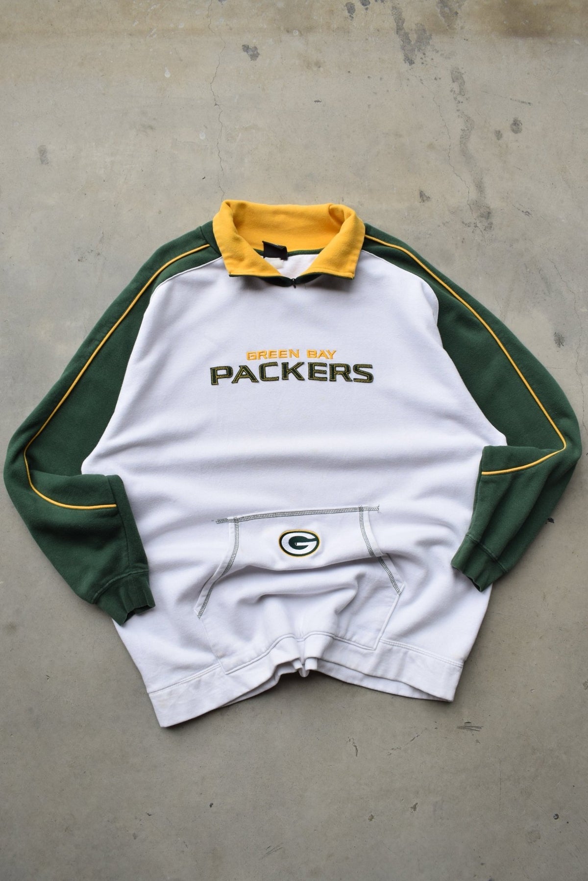 NFL Green Bay Packers White & Green Embroidered Quarter Zip — 2000s (XXL) - Retrospective Store