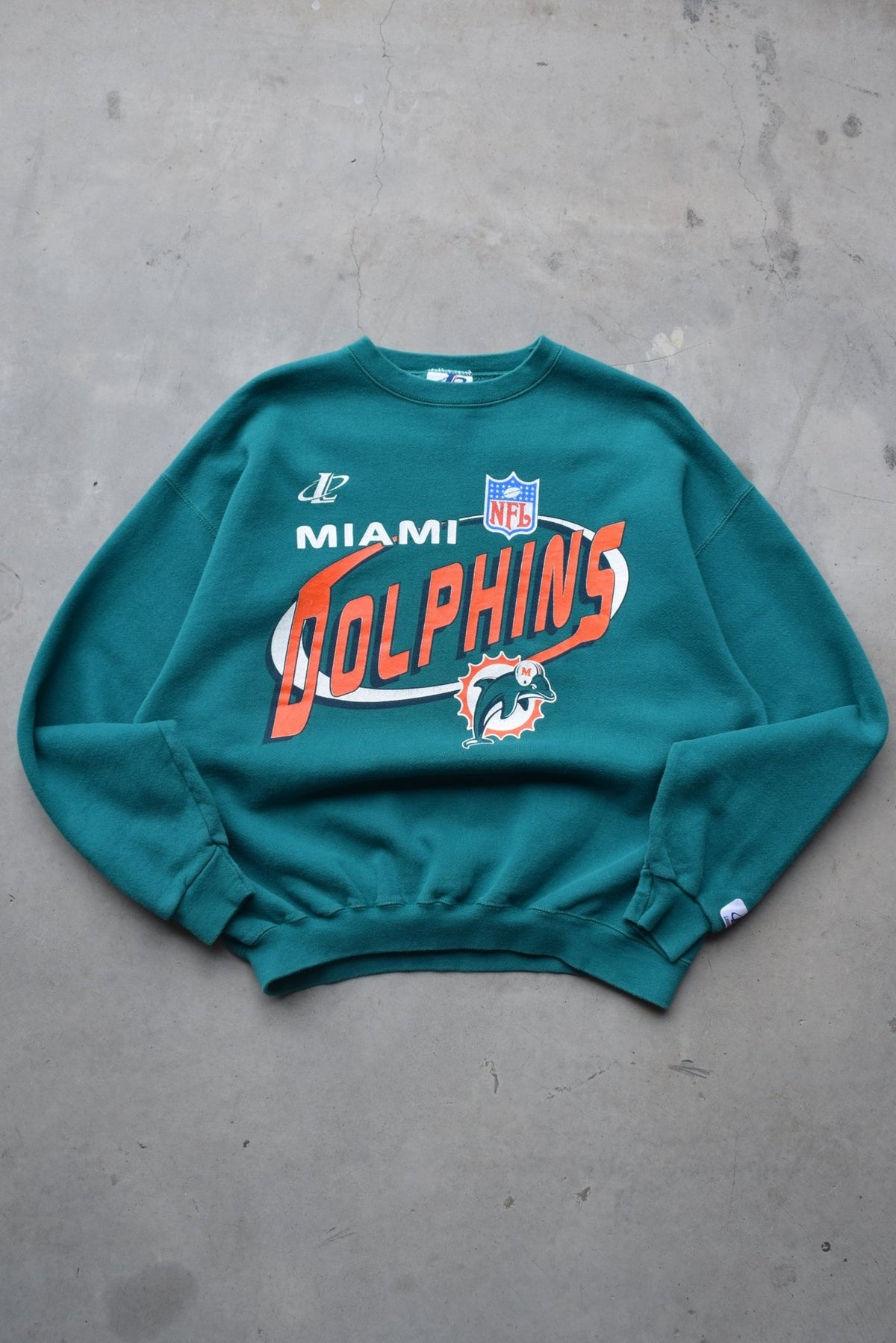 NFL Miami Dolphins Aqua-Blue Graphic Crewneck — 1990s (L) - Retrospective Store