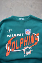 NFL Miami Dolphins Aqua-Blue Graphic Crewneck — 1990s (L) - Retrospective Store