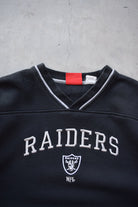 NFL Oakland Raiders Black Embroidered Spellout Crewneck — 2000s (XL/XXL) - Retrospective Store