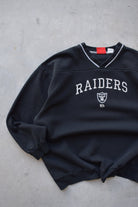NFL Oakland Raiders Black Embroidered Spellout Crewneck — 2000s (XL/XXL) - Retrospective Store