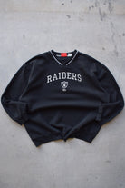 NFL Oakland Raiders Black Embroidered Spellout Crewneck — 2000s (XL/XXL) - Retrospective Store