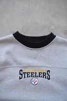 NFL Pittsburgh Steelers Grey Embroidered Spellout Crewneck — 2000s (L) - Retrospective Store