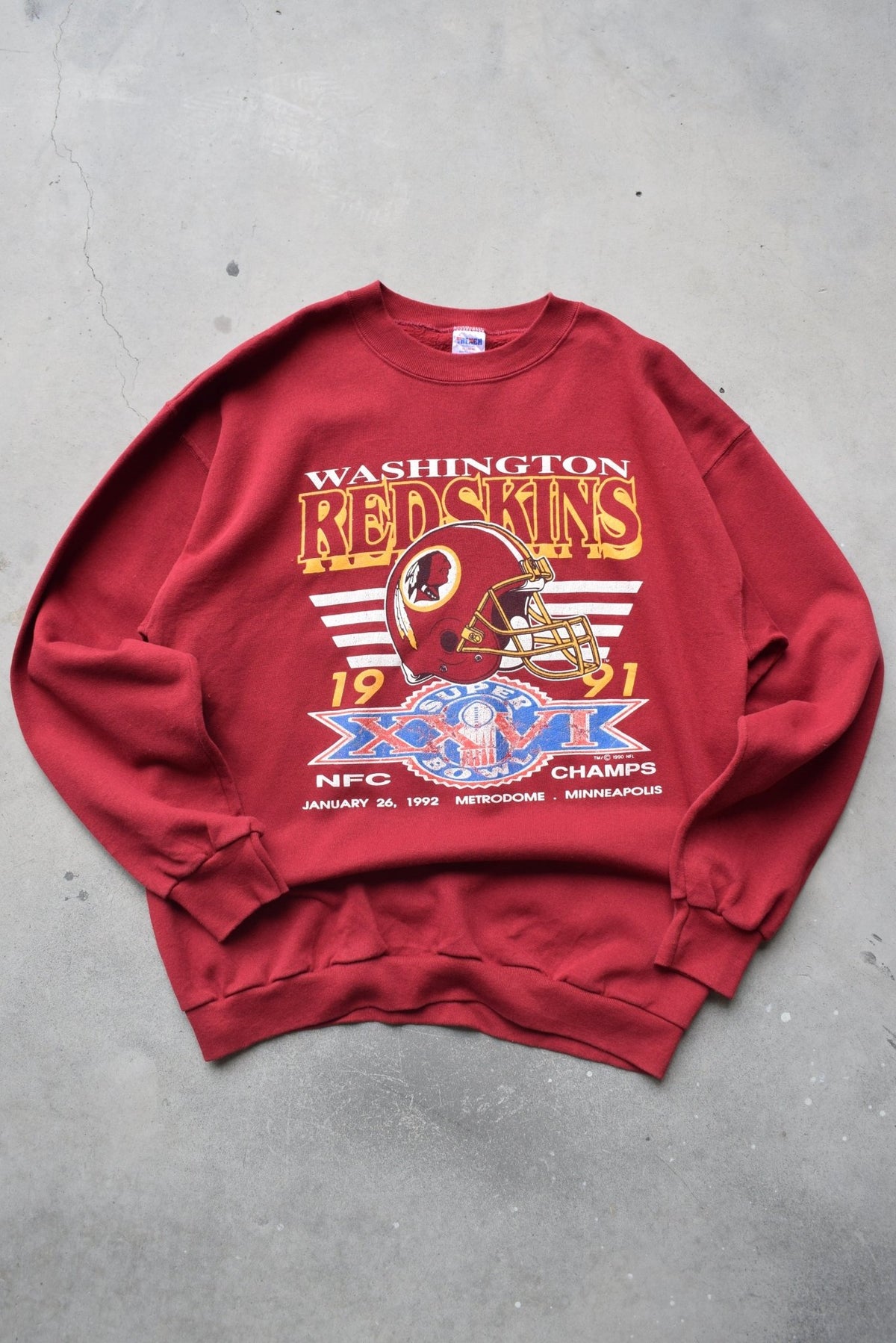 NFL Washington Football Team Champions Burgundy Graphic Crewneck — 1991 (M/L) - Retrospective Store