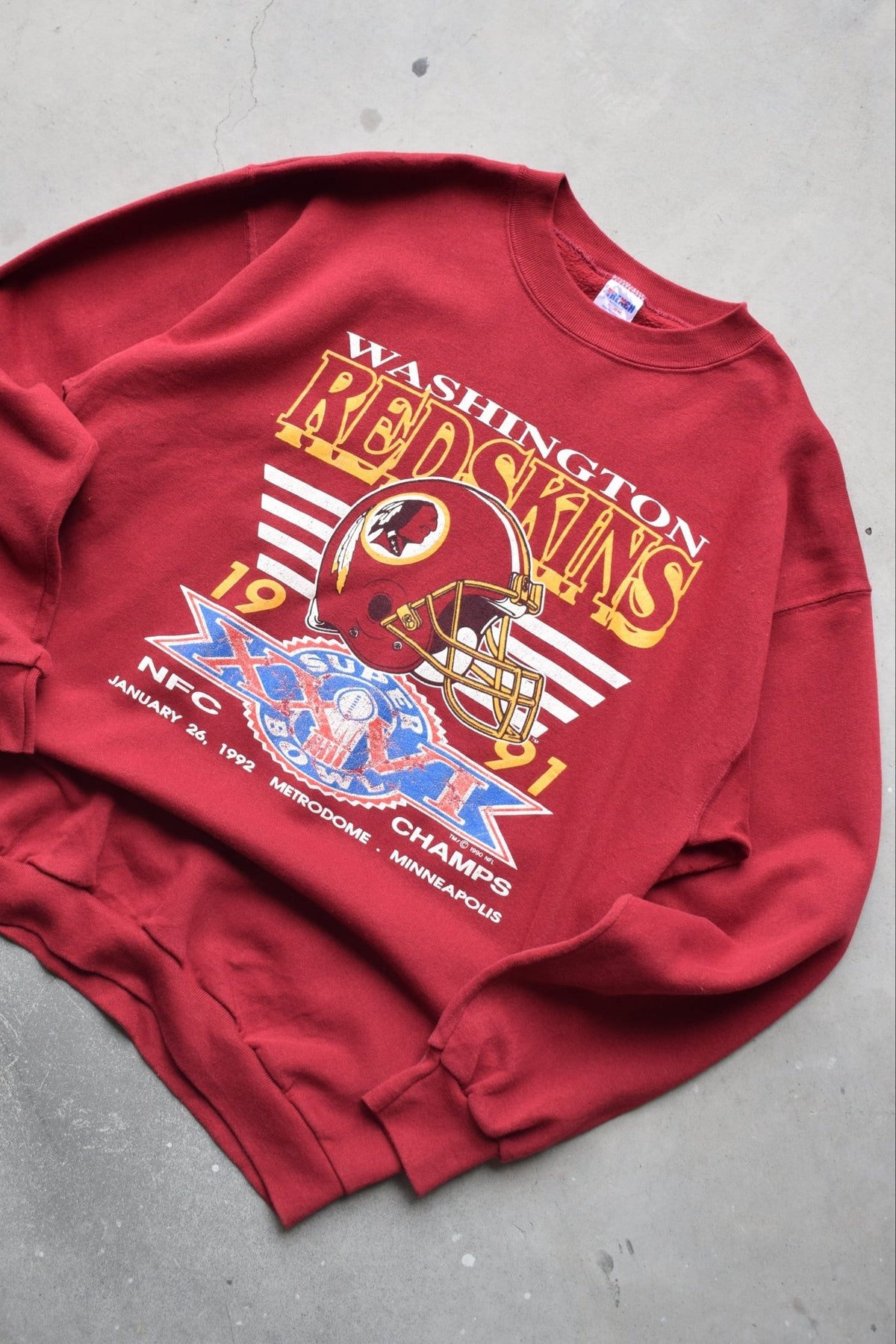NFL Washington Football Team Champions Burgundy Graphic Crewneck — 1991 (M/L) - Retrospective Store