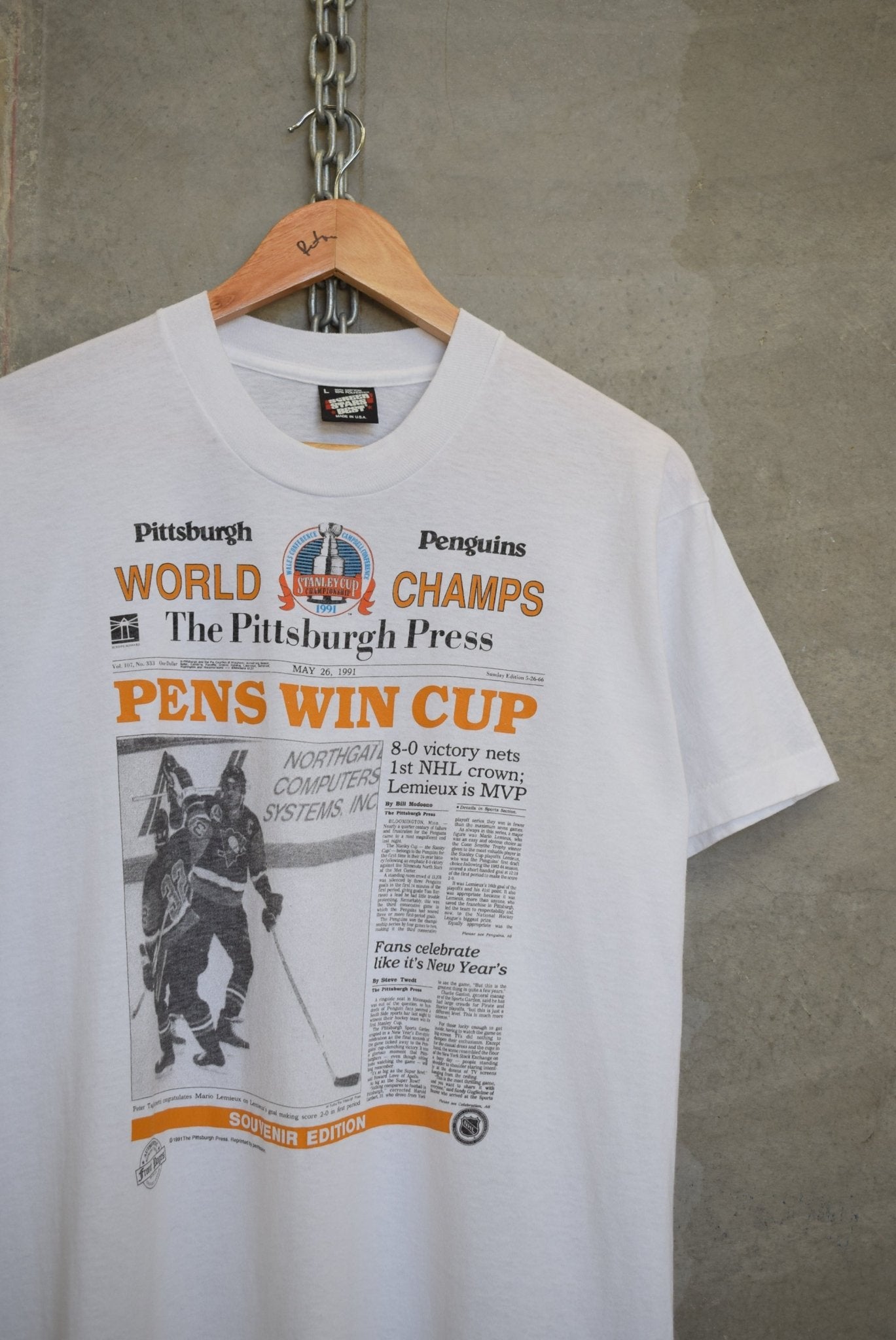 NHL Pittsburgh Penguins World Champs Tee — 1991 (M) - Retrospective Store