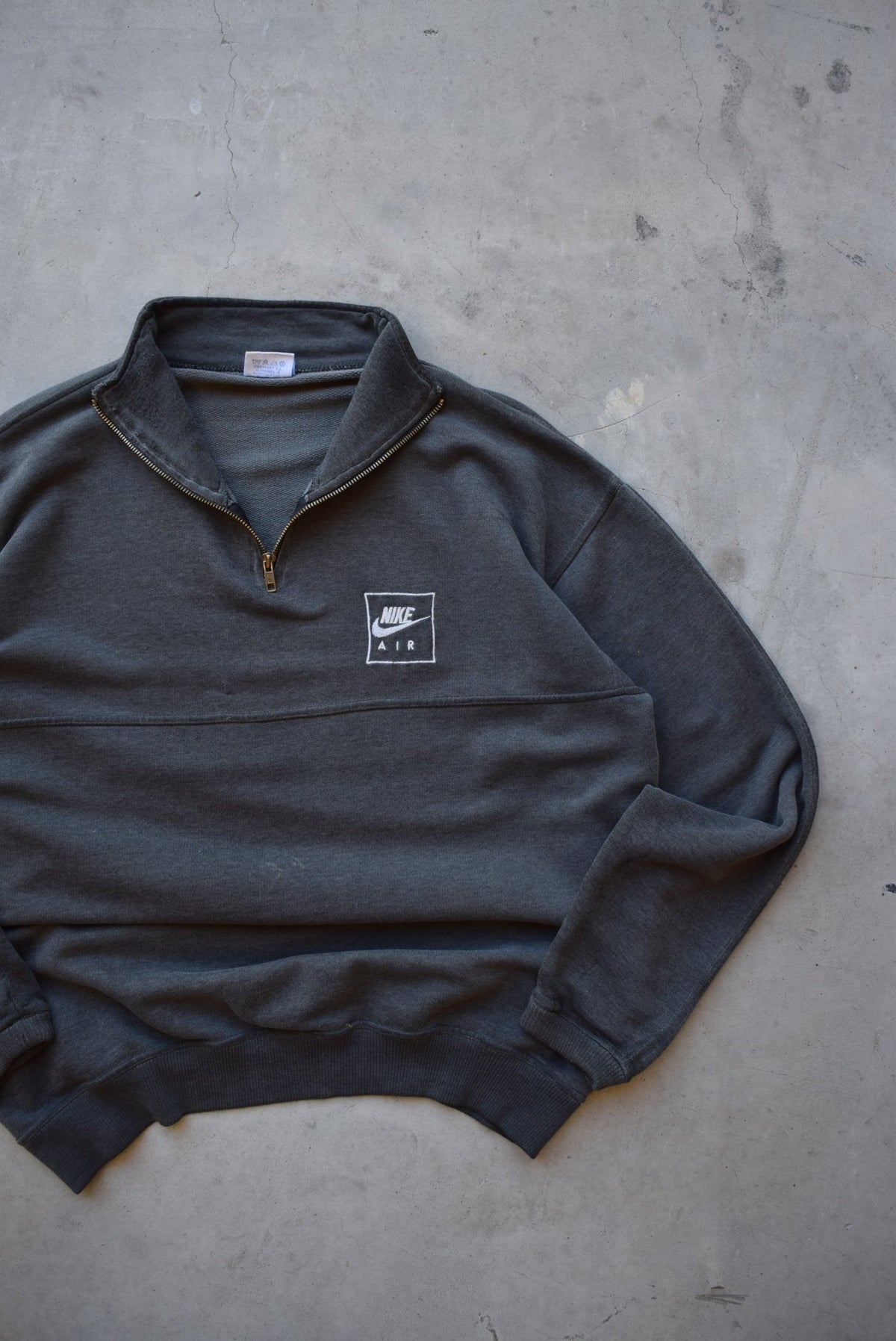Nike Air Charcoal Embroidered Spellout Quarter Zip — 1990s (L) - Retrospective Store