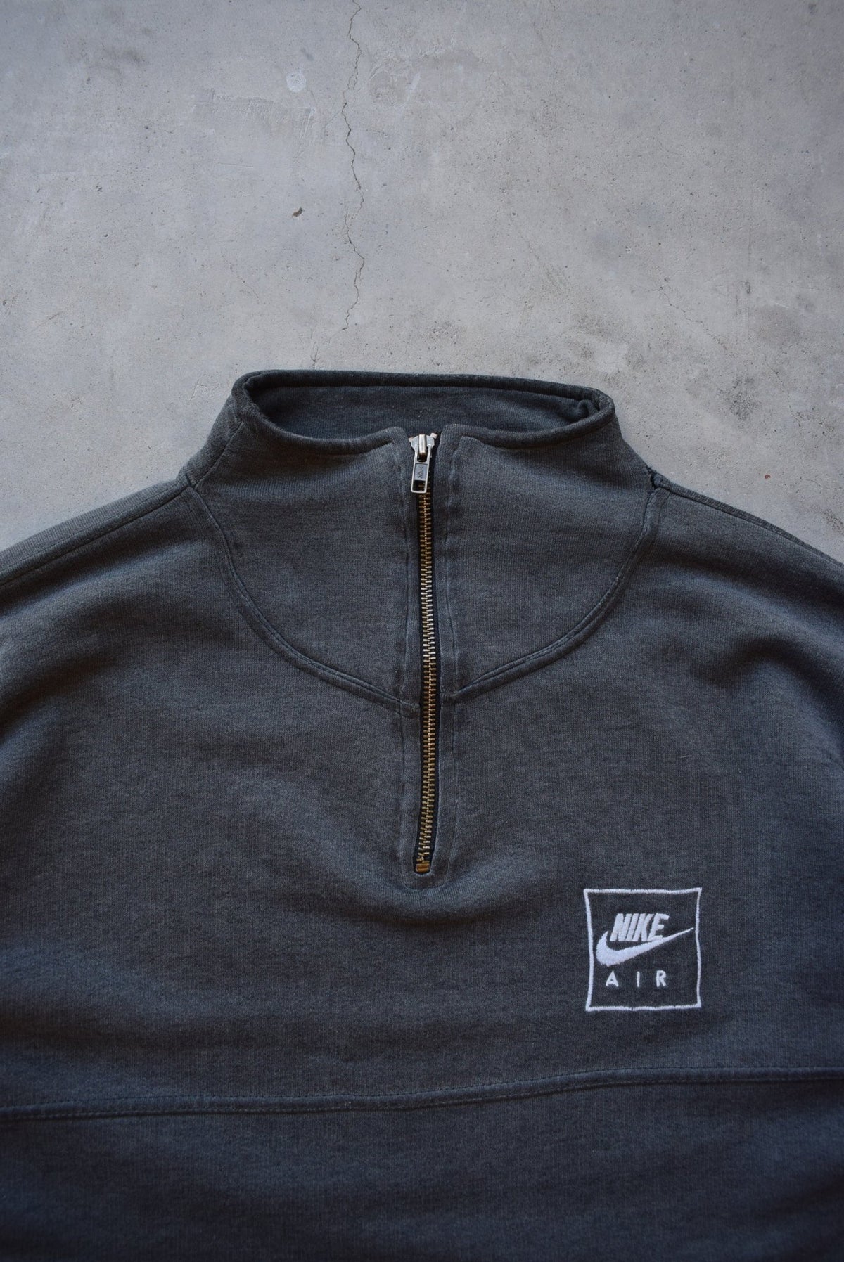 Nike Air Charcoal Embroidered Spellout Quarter Zip — 1990s (L) - Retrospective Store