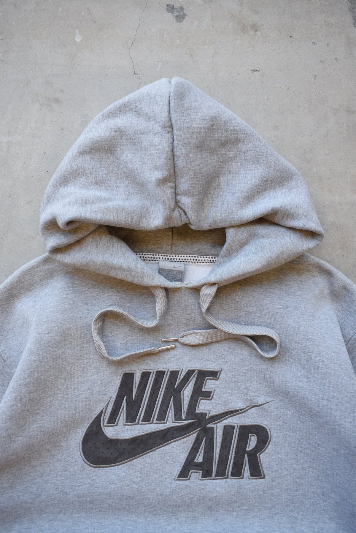 Nike Air Grey Embroidered Spellout Hoodie — 2000s (L) - Retrospective Store