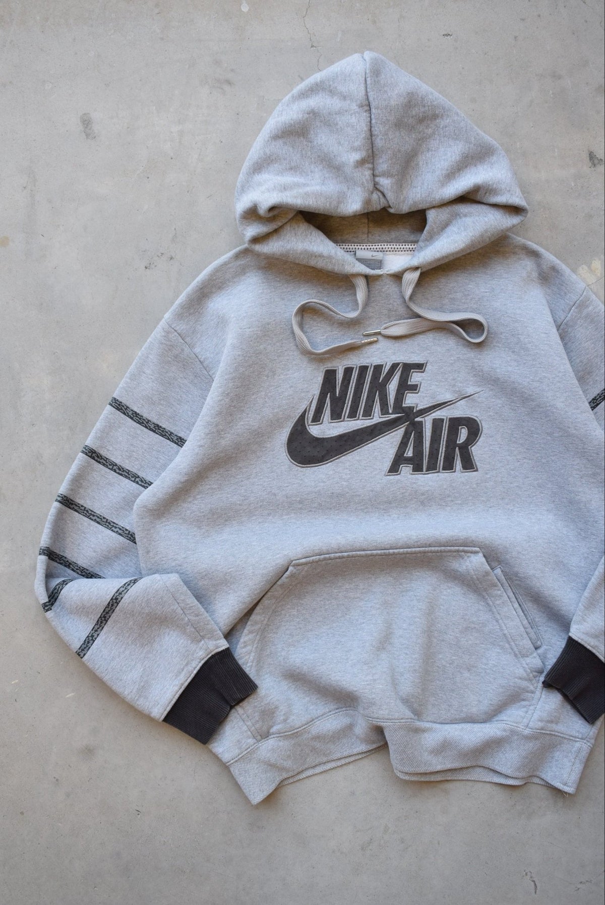 Nike Air Grey Embroidered Spellout Hoodie — 2000s (L) - Retrospective Store