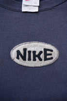 Nike Athletics Navy Embroidered Spellout Crewneck — 1990s (XL) - Retrospective Store
