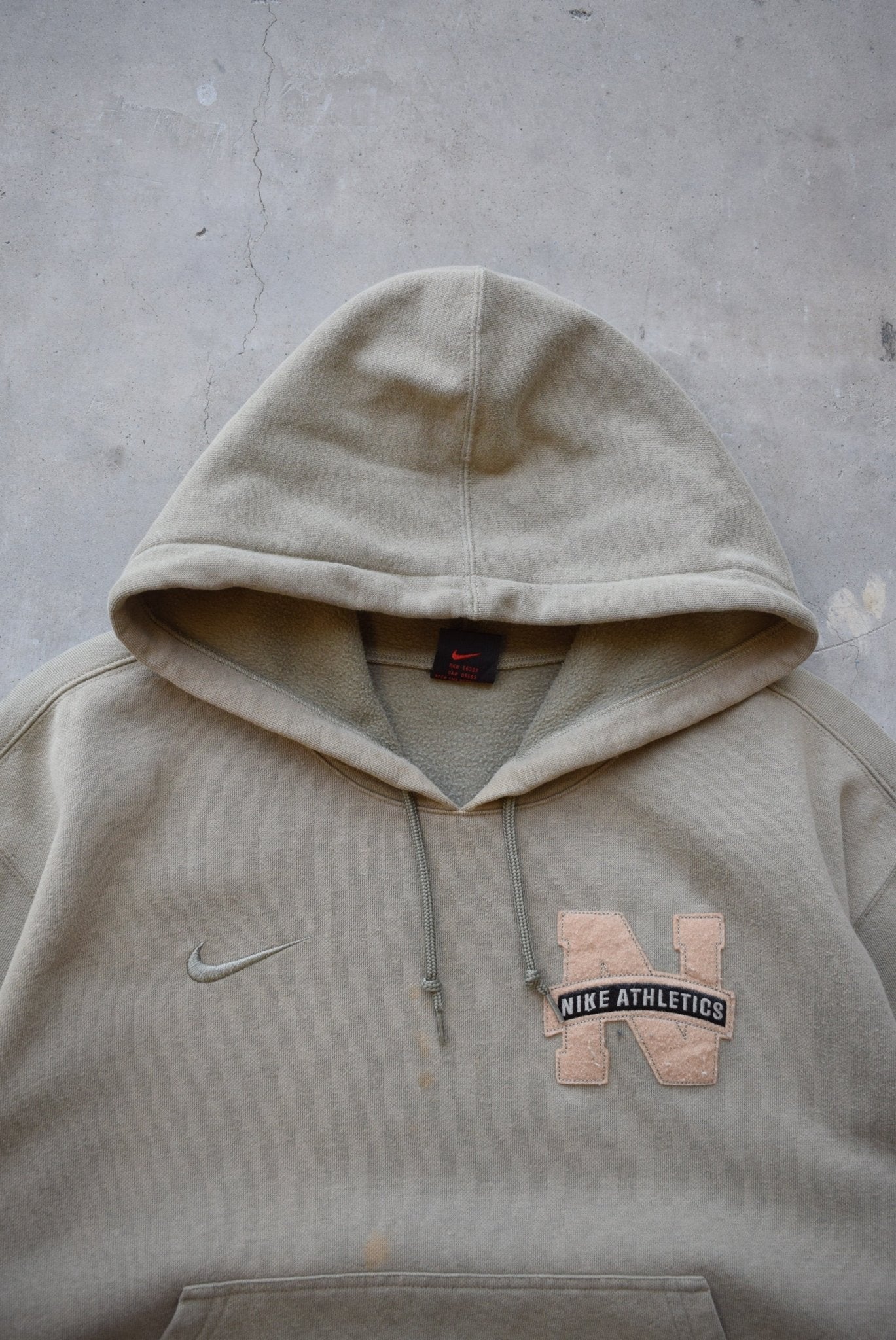 Nike Athletics Olive Green Embroiderd Swoosh Hoodie — 1990s (M) - Retrospective Store