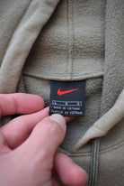Nike Athletics Olive Green Embroiderd Swoosh Hoodie — 1990s (M) - Retrospective Store