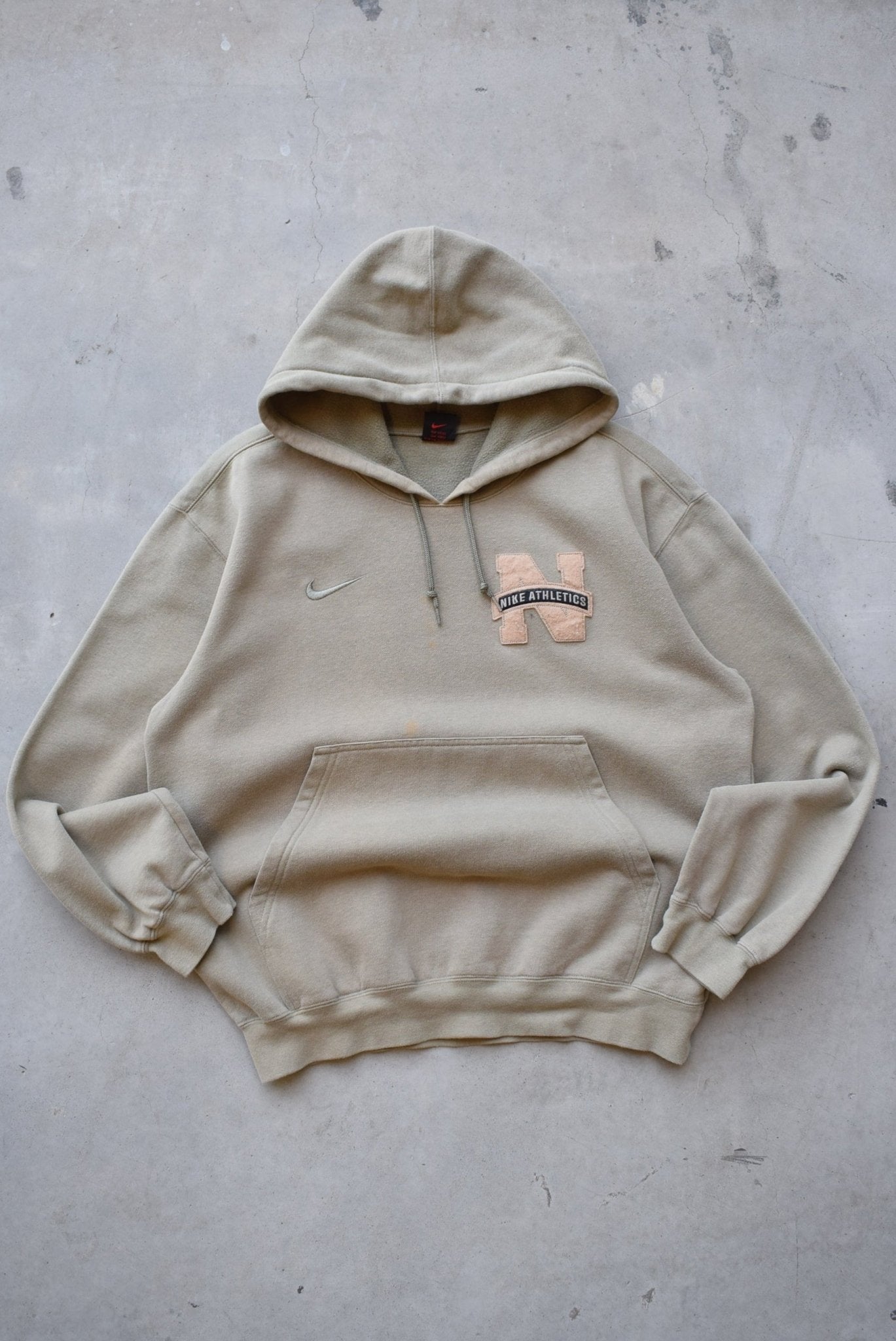 Nike Athletics Olive Green Embroiderd Swoosh Hoodie — 1990s (M) - Retrospective Store