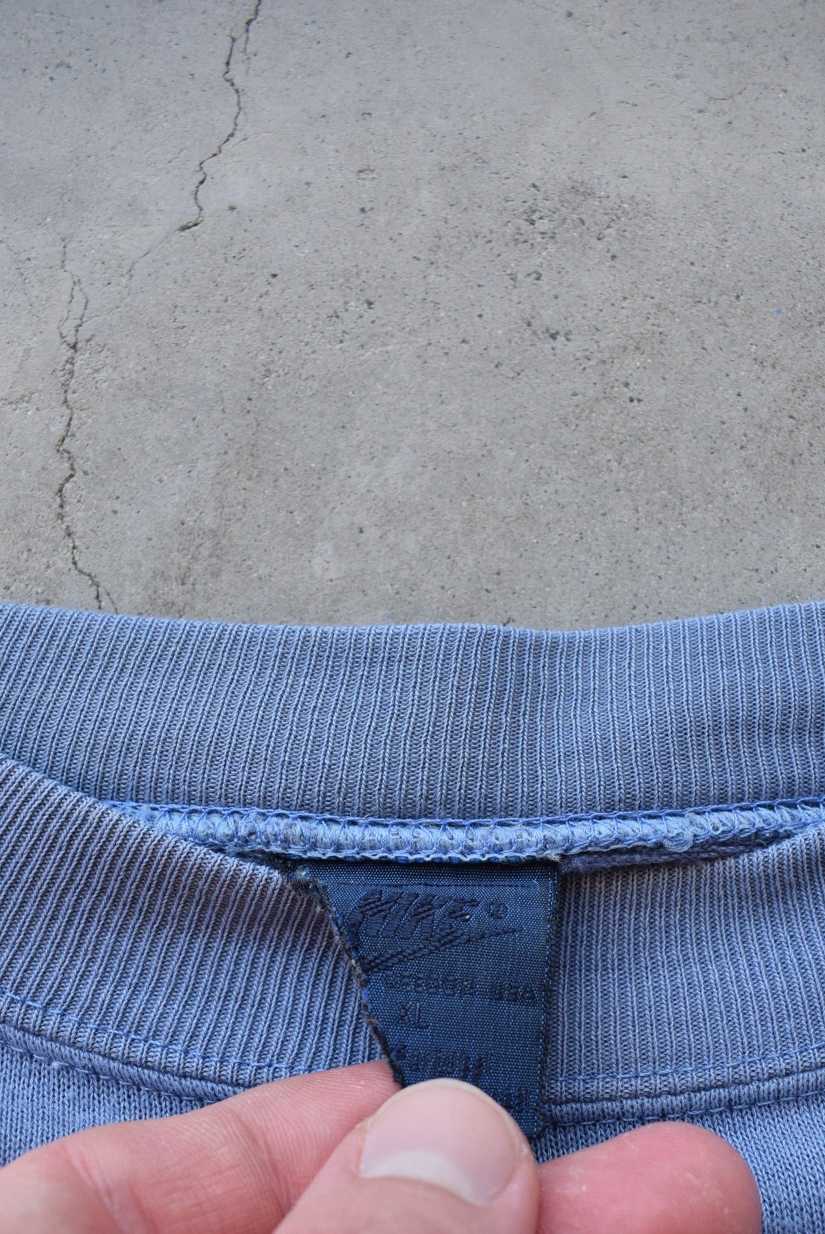 Nike Baby-Blue Embroidered Spellout Crewneck — 1980s (L/XL) - Retrospective Store
