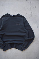 Nike Black Embroidered Swoosh Crewneck — 2000s (L) - Retrospective Store