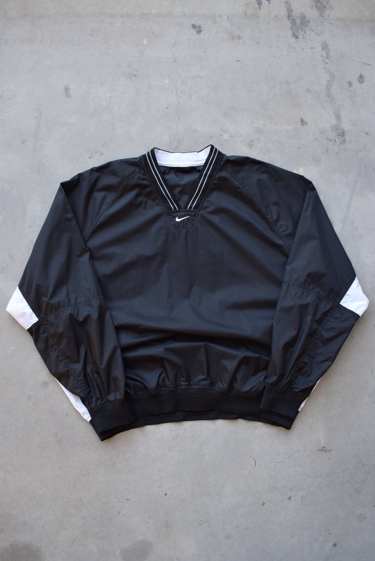 Nike Black & White Embroidered Swoosh Pullover Jacket — 1990s (XXL) - Retrospective Store