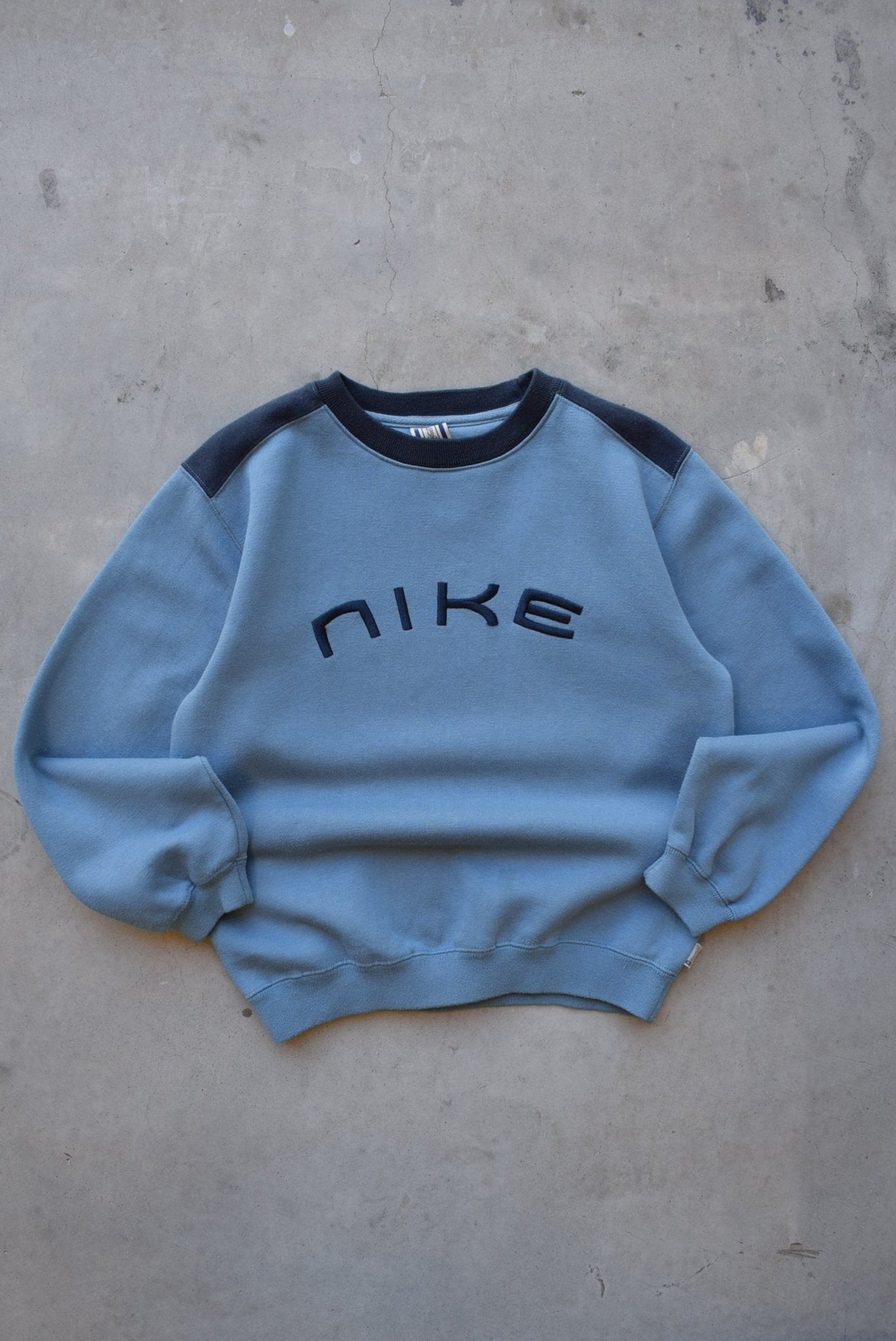 Nike Blue Embroidered Spellout Crewneck — 1990s (XS/S) - Retrospective Store