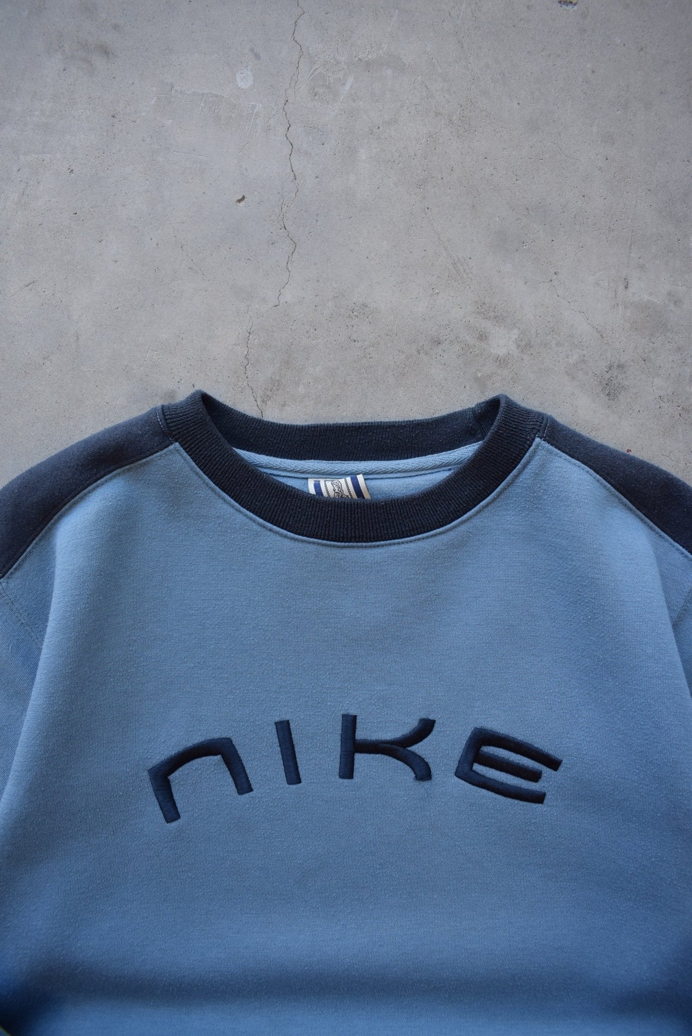 Nike Blue Embroidered Spellout Crewneck — 1990s (XS/S) - Retrospective Store