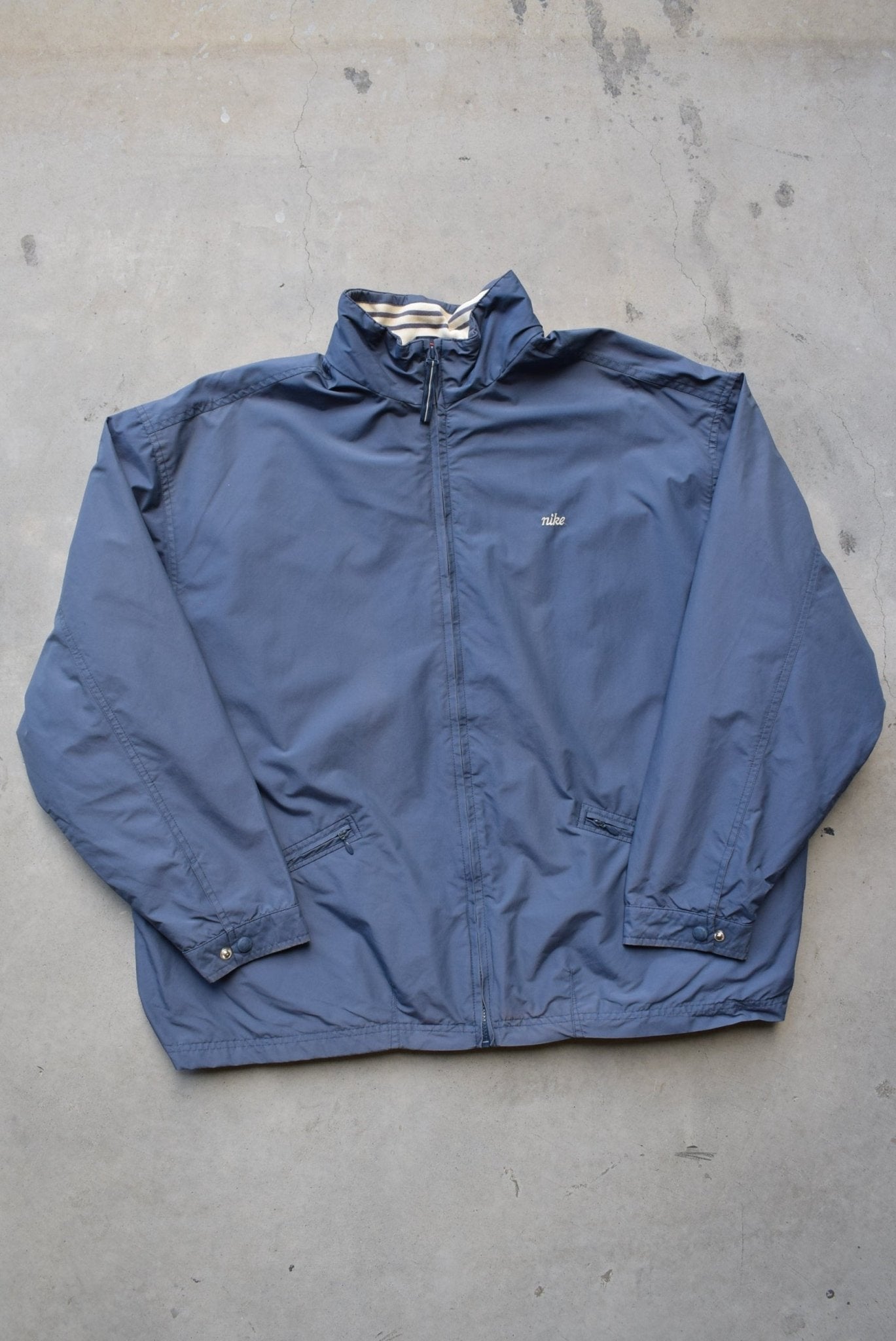 Nike Blue Embroidered Spellout Jacket — 1990s (XL) - Retrospective Store