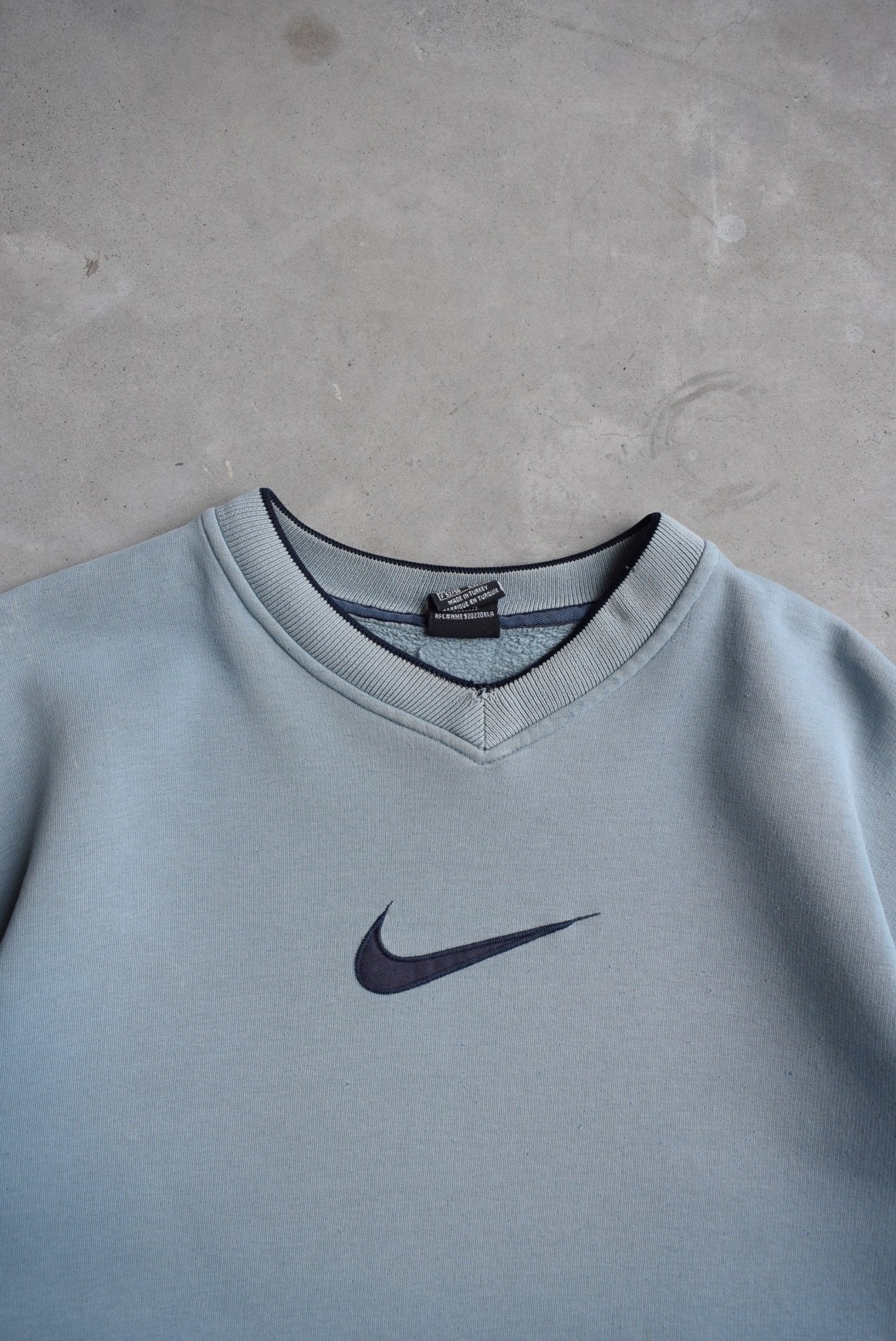 Nike Blue Embroidered Swoosh Crewneck — 1990s (L) - Retrospective Store