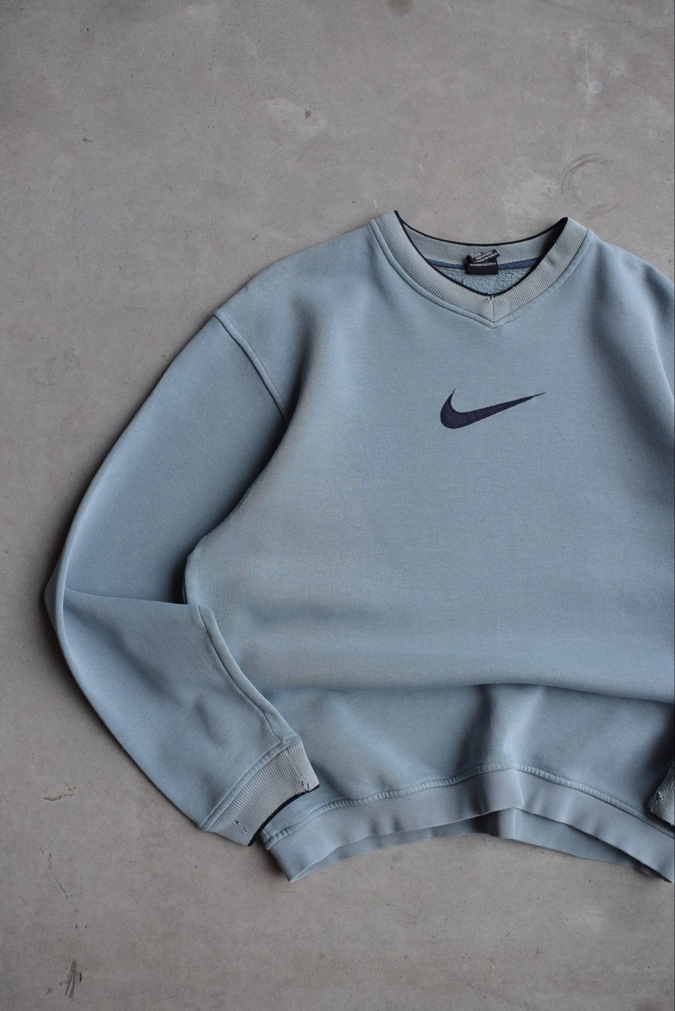 Nike Blue Embroidered Swoosh Crewneck — 1990s (L) - Retrospective Store