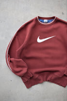 Nike Burgundy Embroidered Swoosh Crewneck — 2000s (M) - Retrospective Store