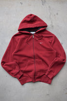 Nike Burgundy Embroidered Swoosh Full-Zip Hoodie — 2000s (M) - Retrospective Store
