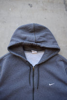 Nike Charcoal Embroidered Swoosh Full-Zip Hoodie — 2000s (XL) - Retrospective Store