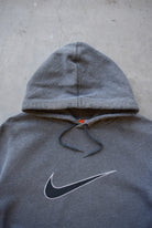 Nike Charcoal Embroidered Swoosh Hoodie — 2000s (XXL) - Retrospective Store