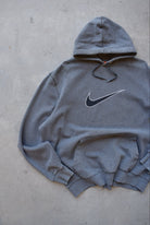 Nike Charcoal Embroidered Swoosh Hoodie — 2000s (XXL) - Retrospective Store