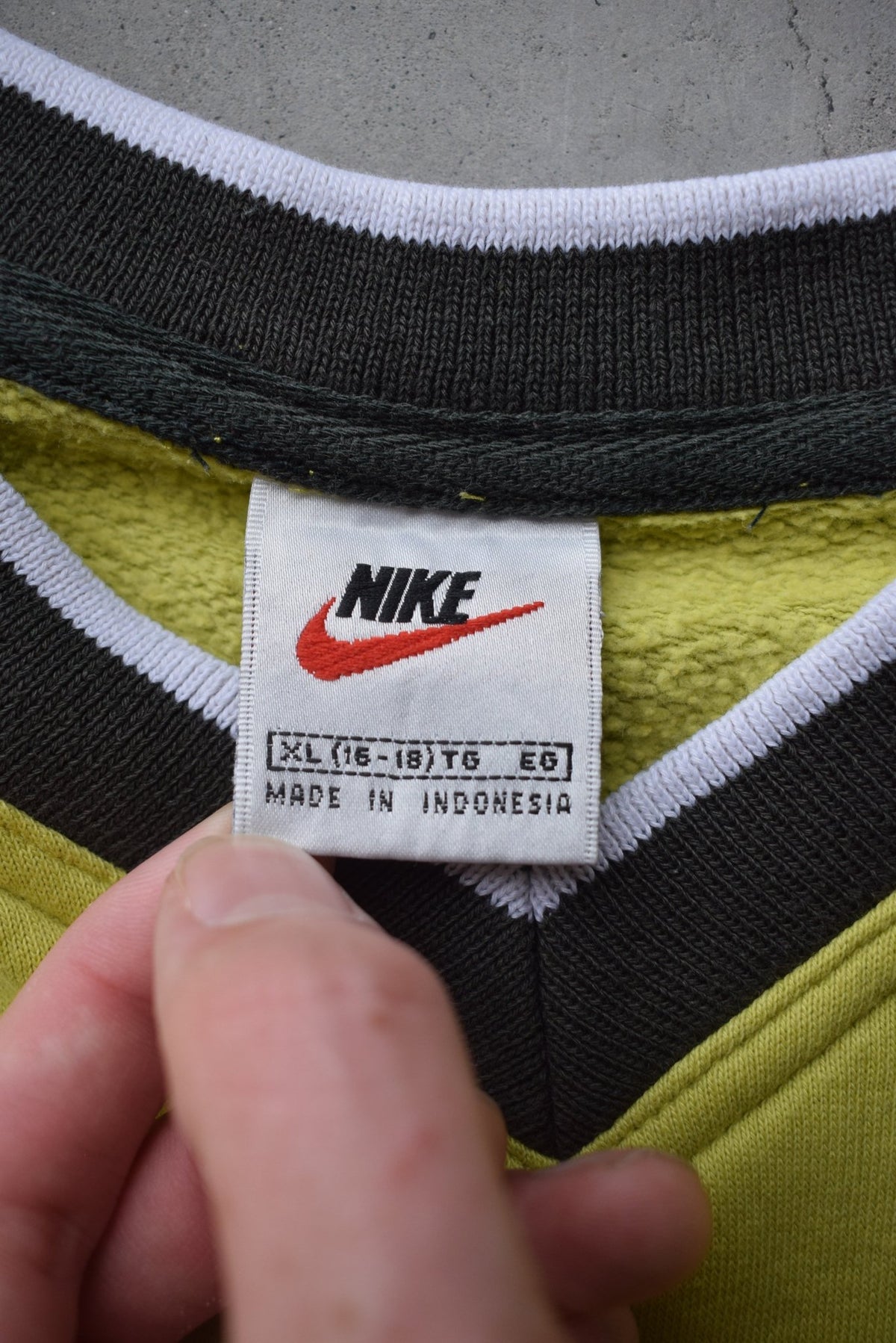 Nike Fluroescent Green Embroidered Swoosh Crewneck — 1990s (M) - Retrospective Store