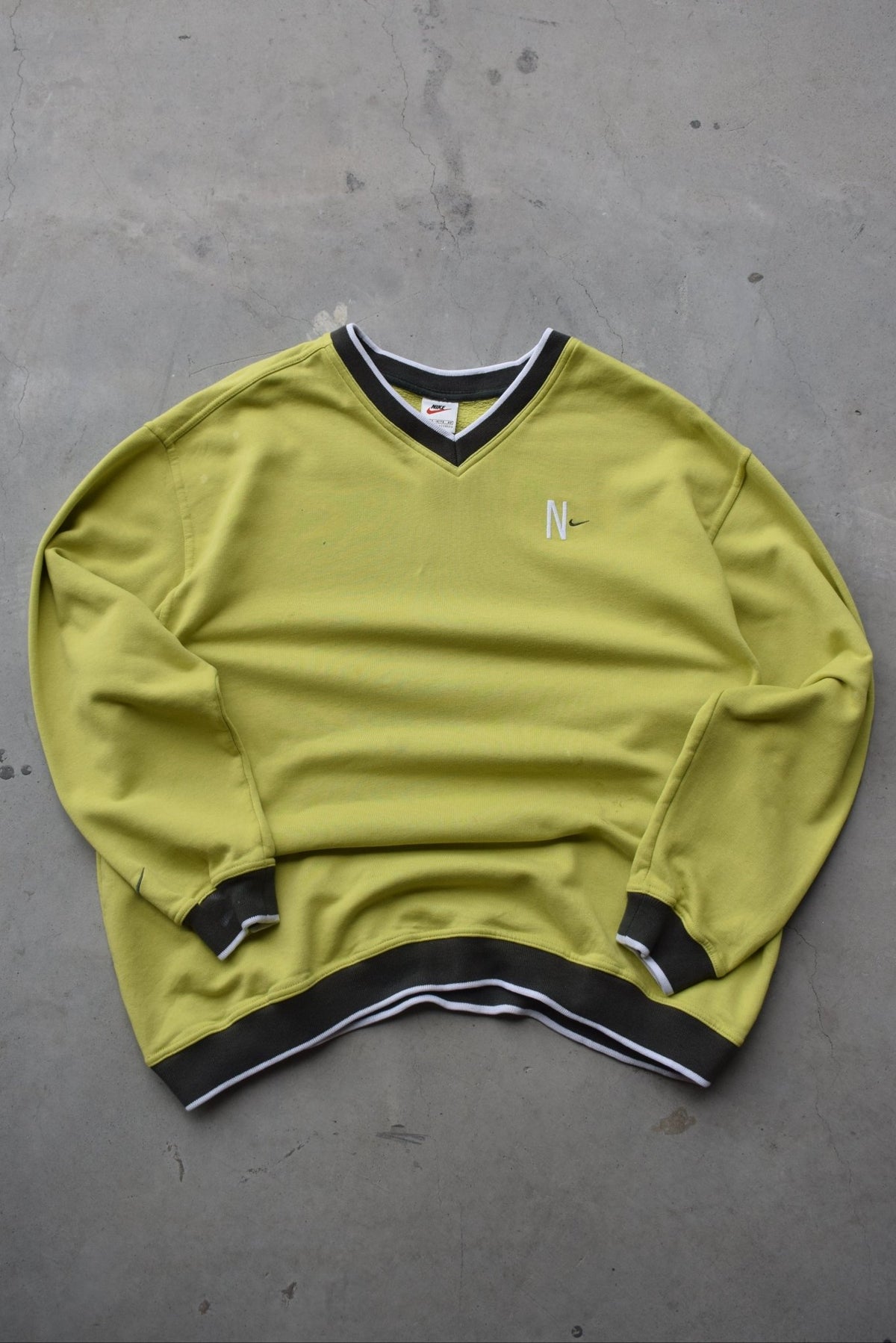 Nike Fluroescent Green Embroidered Swoosh Crewneck — 1990s (M) - Retrospective Store