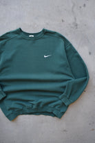 Nike Forrest-Green Embroidered Swoosh Crewneck — 1990s (L) - Retrospective Store