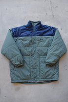 Nike Green & Navy Embroidered Swoosh Puffer Jacket — 1990s (XL/XXL) - Retrospective Store